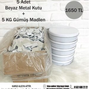5 Adet Beyaz Metal Kutu + 5 KG Gümüş Madlen
