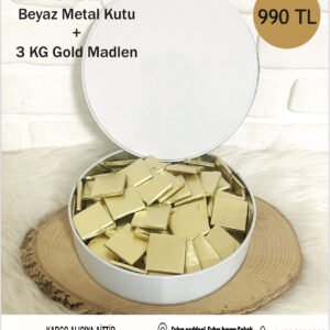 3 Adet Beyaz Metal Kutu + 3 KG Gold Madlen