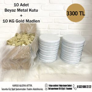 10 Adet Beyaz Metal Kutu + 10 KG Gold Madlen