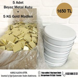 5 Adet Beyaz Metal Kutu + 5 KG Gold Madlen