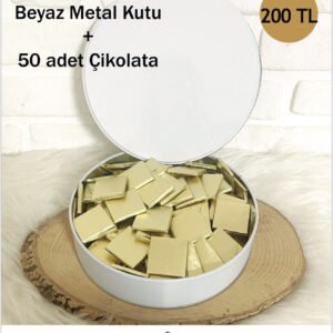 1 Adet Beyaz Metal Kutu + 50 Adet Gold Madlen