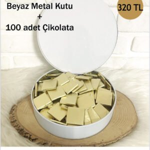 1 Adet Beyaz Metal Kutu + 100 Adet Gold Madlen