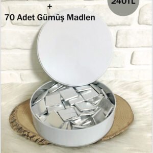 1 Adet Beyaz Metal Kutu + 70 Adet Gümüş Madlen