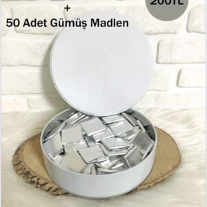 1 Adet Beyaz Metal Kutu + 50 Adet Gümüş Madlen
