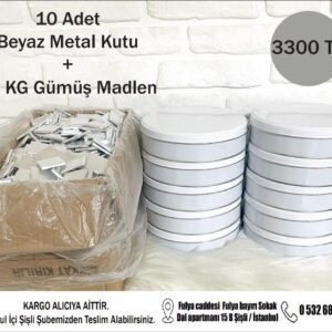 10 Adet Beyaz Metal Kutu + 10 KG Gümüş Madlen