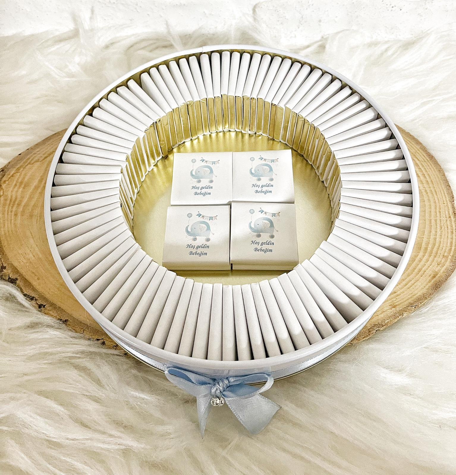 50 Adet Hoşgeldin Bebeğim Erkek Bebek Mavi Fil Temalı Kutulu Hediyelik Madlen Çikolata - Görsel 2