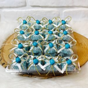 Mavi Uğur Böcekli Çift Kurdeleli Papatya Model Çikolata (Mavi)