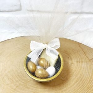 Tüllü Süslenmiş Seramik Kasede Draje ve Madlen Nişan-Nikah-Düğün Hediyeliği-Siyah-