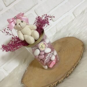 PVC Kutuda Çiçekli Ayıcıklı Kız Bebek Karışık Dekorlu Çikolata ve Draje