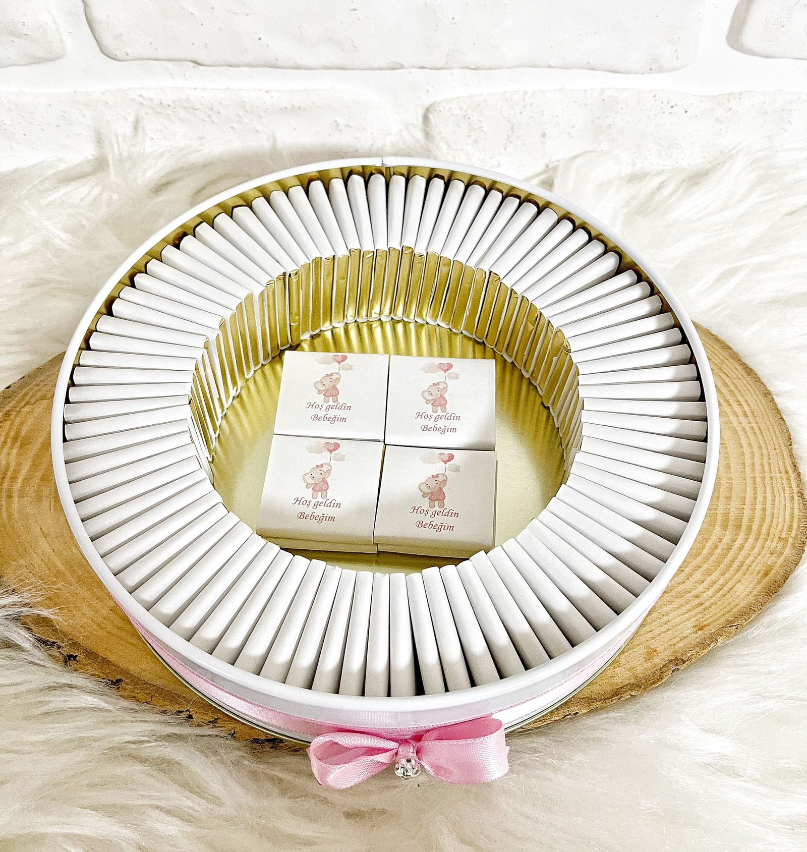 50 Adet Hoşgeldin Bebeğim Kız Bebek Pembe Balon Tutan Fil Temalı Kutulu Hediyelik Madlen Çikolata - Görsel 5