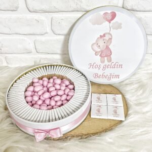 50 Adet+200 Gr Drajeli Hoşgeldin Bebeğim Kız Bebek Pembe Balon Tutan Fil Temalı  Kutulu Hediyelik  Madlen Çikolata