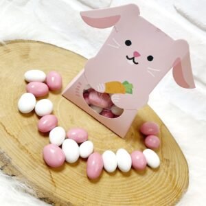 3 Boyutlu Özel Kutuda Pembe Tavşancık Temalı Drajeli Doğum-Doğumgünü Hediyeliği