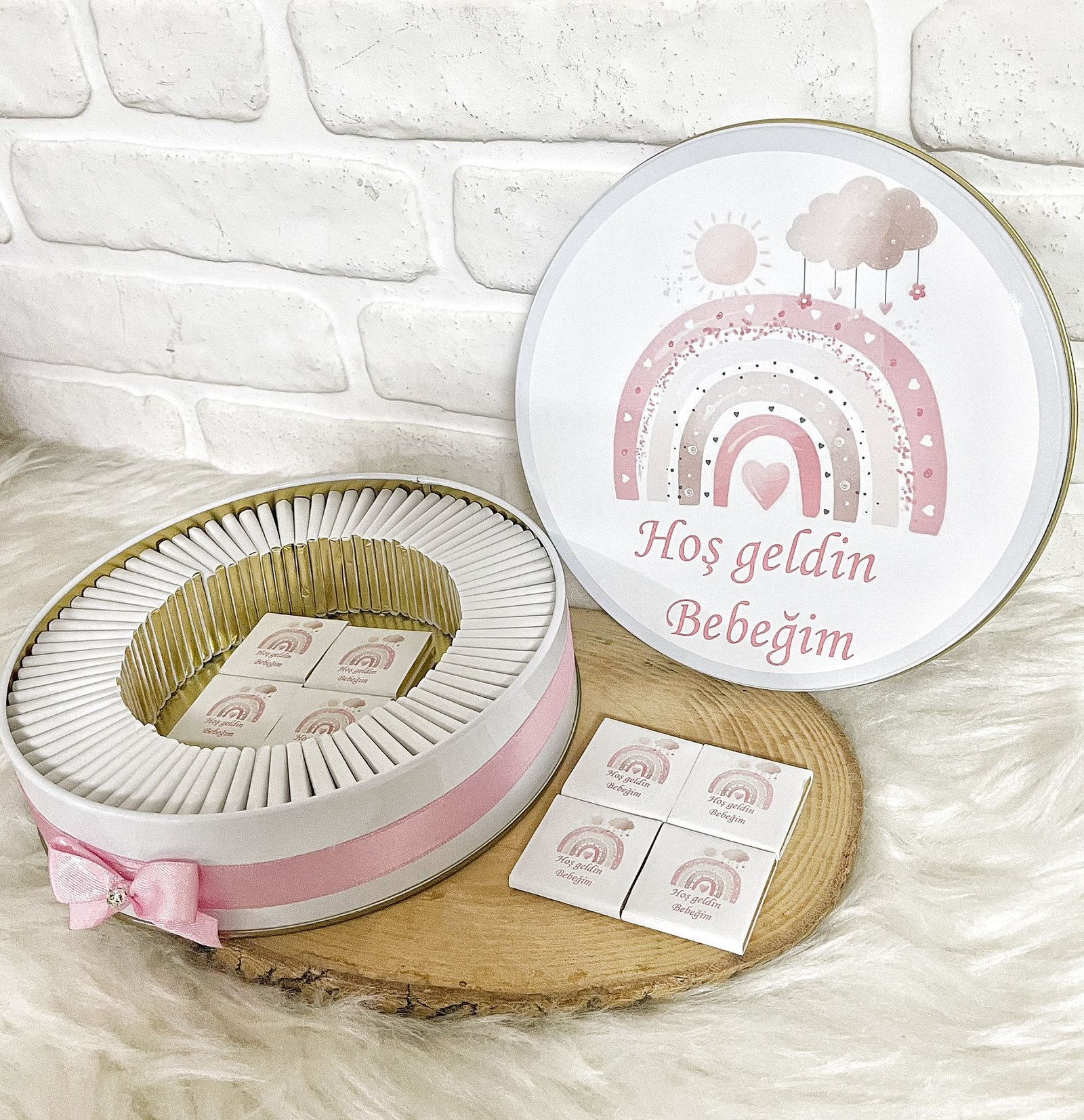 50 Adet Hoşgeldin Bebeğim Kız Bebek Pembe Gökkuşağı Temalı Kutulu Hediyelik Madlen Çikolata - Görsel 5