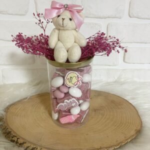 PVC Kutuda Çiçekli Ayıcıklı Kız Bebek Karışık Dekorlu Çikolata ve Draje