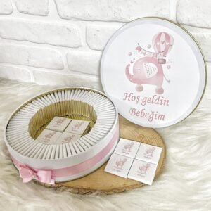50 Adet Hoşgeldin Bebeğim Kız Bebek Pembe Fil Temalı Kutulu Hediyelik Madlen Çikolata
