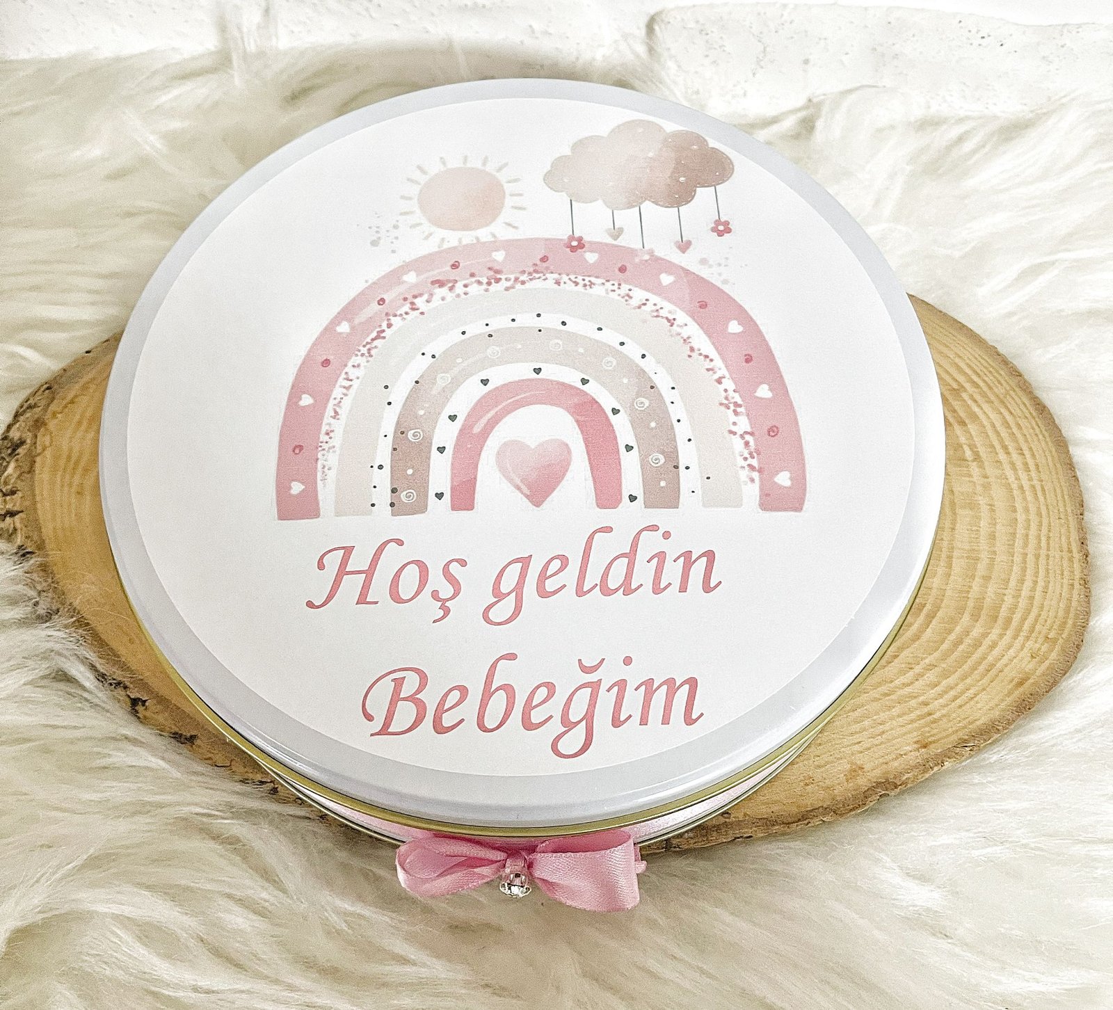 100 Adet+200 Gr Drajeli Hoşgeldin Bebeğim Kız Bebek Pembe Gökkuşağı Temalı Kutulu Hediyelik Madlen Çikolata - Görsel 4