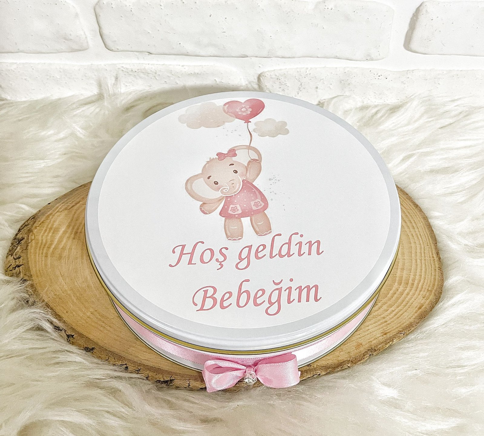 100 Adet+200 Gr Drajeli Hoşgeldin Bebeğim Kız Bebek Pembe Balon Tutan Fil Temalı Kutulu Hediyelik Madlen Çikolata - Görsel 6
