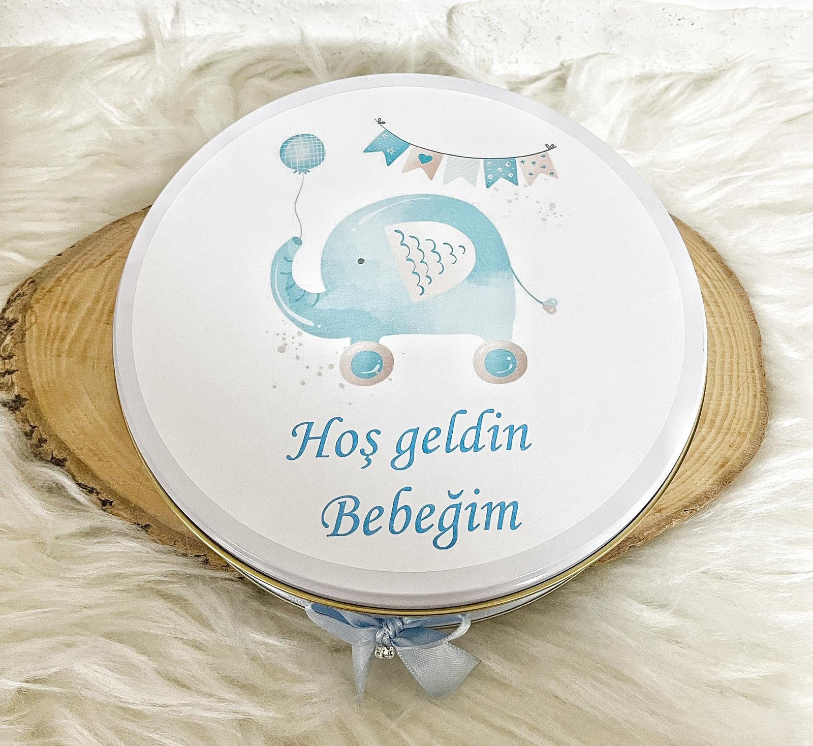 50 Adet Hoşgeldin Bebeğim Erkek Bebek Mavi Fil Temalı Kutulu Hediyelik Madlen Çikolata - Görsel 4