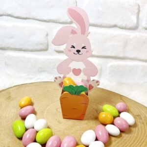 3 Boyutlu Özel Kutuda Tavşan Temalı Renkli Drajeli Doğum-Doğumgünü Hediyeliği