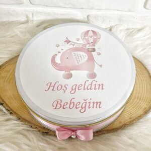50 Adet Hoşgeldin Bebeğim Kız Bebek Pembe Fil Temalı Kutulu Hediyelik Madlen Çikolata
