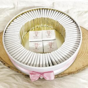 50 Adet Hoşgeldin Bebeğim Kız Bebek Pembe Uçan Balon Temalı Kutulu Hediyelik Madlen Çikolata