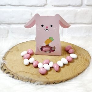 3 Boyutlu Özel Kutuda Pembe Tavşancık Temalı Drajeli Doğum-Doğumgünü Hediyeliği