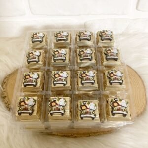 Arabada Safari Hayvanları Figürlü Ahşap Dekorlu Gold Erkek Bebek Oluklu Kalın Madlen Çikolata