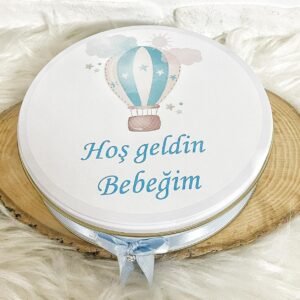 100 Adet Hoşgeldin Bebeğim Erkek Bebek Mavi Uçan Balon Temalı Kutulu Hediyelik  Madlen Çikolata