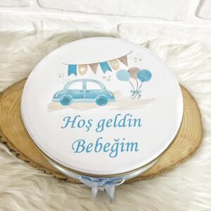 50 Adet Hoşgeldin Bebeğim Erkek Bebek Mavi Araba Temalı Kutulu Hediyelik Madlen Çikolata
