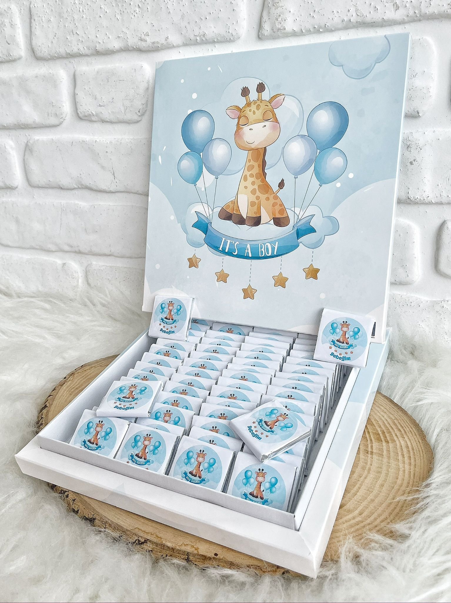 50 Adet Hoşgeldin Bebeğim Erkek Bebek It’s a Boy Karton Kutulu Hediyelik Madlen Çikolata - Görsel 6