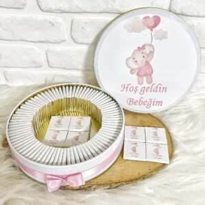50 Adet Hoşgeldin Bebeğim Kız Bebek Pembe Balon Tutan Fil Temalı Kutulu Hediyelik Madlen Çikolata