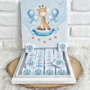 50 Adet Hoşgeldin Bebeğim Erkek Bebek It’s a Boy Karton Kutulu Hediyelik Madlen Çikolata