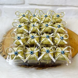 Nazar Boncuklu Çift Kurdeleli Papatya Model Çikolata (Gold)