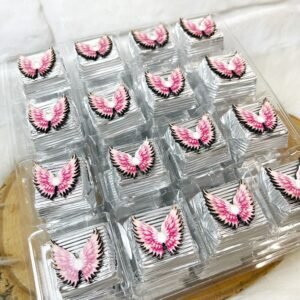 Pembe Melek Kanadı Figürlü Ahşap Dekorlu Kız Bebek Gümüş Oluklu Kalın Madlen Çikolata