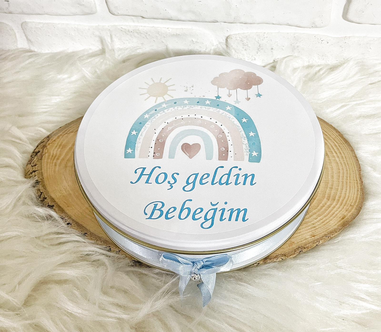 50 Adet Hoşgeldin Bebeğim Erkek Bebek Mavi Gökkuşağı Temalı Kutulu Hediyelik Madlen Çikolata - Görsel 4