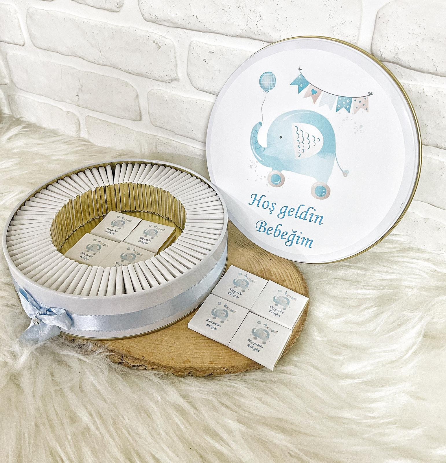 50 Adet Hoşgeldin Bebeğim Erkek Bebek Mavi Fil Temalı Kutulu Hediyelik Madlen Çikolata - Görsel 6