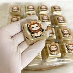 Yavru Aslancık Ahşap Dekorlu Gold Erkek Bebek Oluklu Kalın Madlen Çikolata